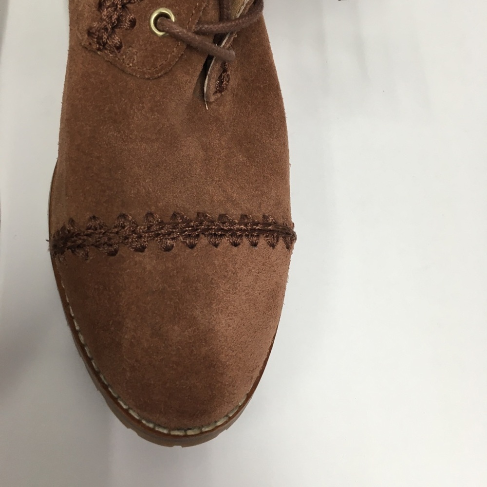 Jack Rogers Gemma Suede Leather Lace Up Boots 8.5 Toffee Brown Side Zip - Picture 4 of 14